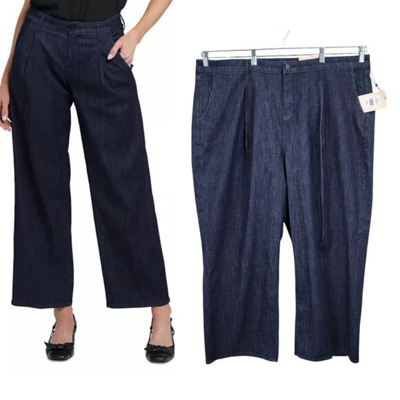 NYDJ Teresa Ankle Wide Leg Jeans with Pleats in Rinse Women's Plus Size 22W - Picture 2 of 16